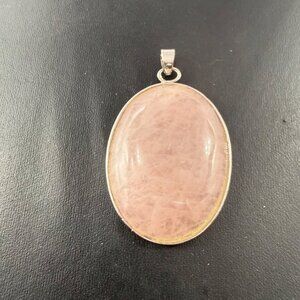 Rose Quartz Oval Pendant Silver-Tone Frame Polished 1.5"